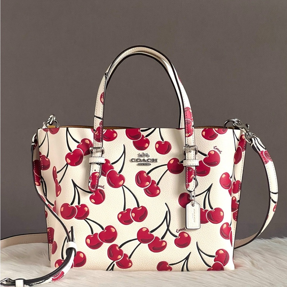 CY695 - Coach Mollie Tote Bag 25 With Cherry Print